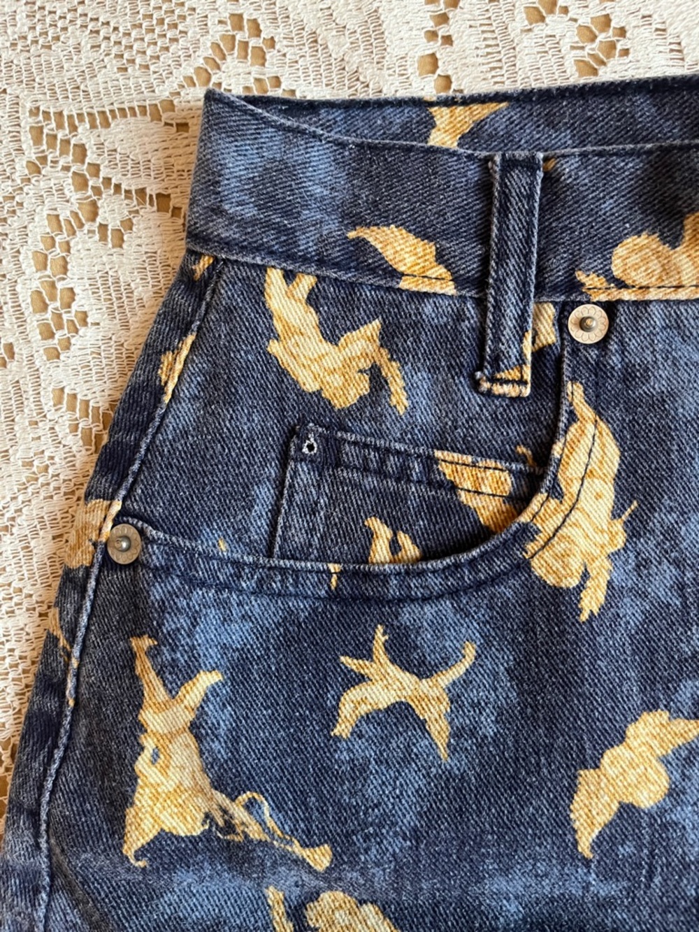 Blues Trademark Jeans 90's Cherub High Waist Jean Shorts, Blue & Gold, Size 3/4 - Picture 3 of 5